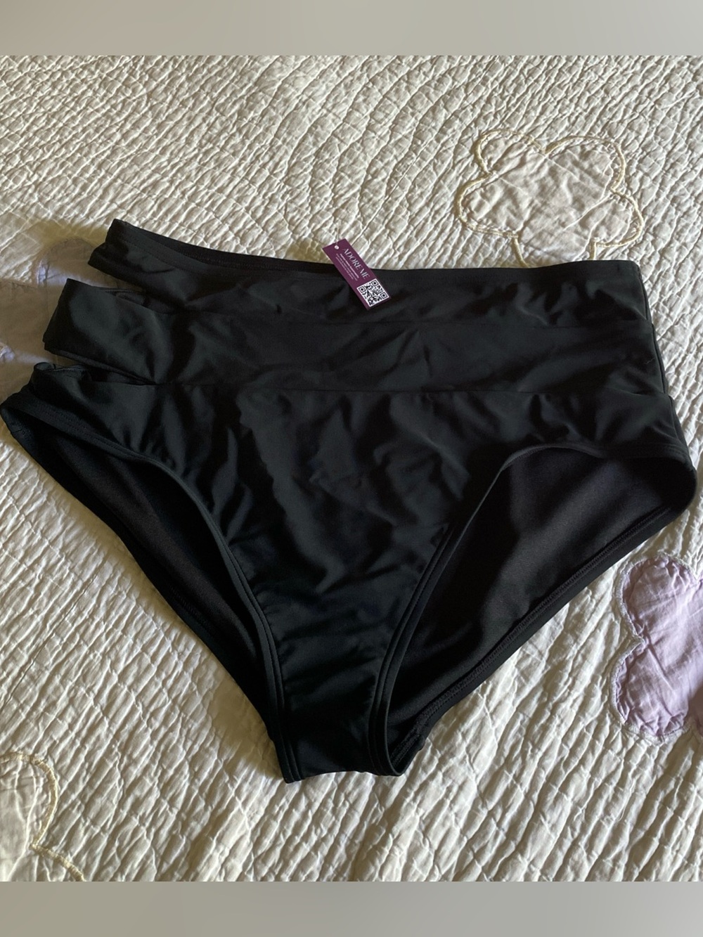 New Adore Me Bikini Swim Bottoms 1X Plus Size High Waisted Black Sexy Ruched NWT